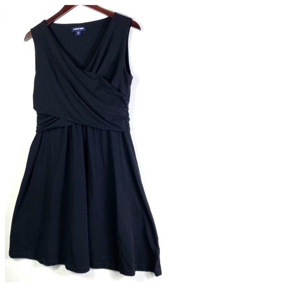 Lands End Sz Medium 8 10 Dress Black Ruched Stretch Slvlss - Picture 2 of 5